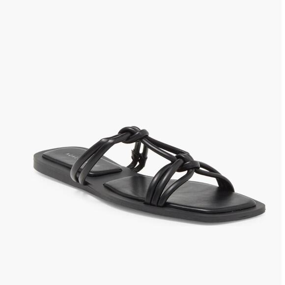 Azalea Wang Stetson Women Flat Sandal Sz 11 Black Minimalist Strapped Padded New - Picture 1 of 7